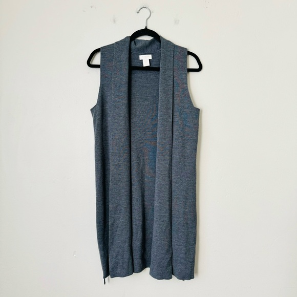 St. Tropez west gray long vest cardigan extra fine merino wool blend woman’s M - Picture 1 of 9